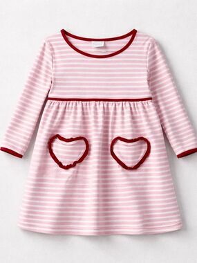 Squiggles by Charlie pink and white stripe long sleeve dress with heart pockets